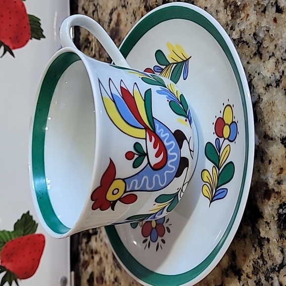 Vintage Colorful Rooster Teacup and Saucer Set - Picture 2 of 6